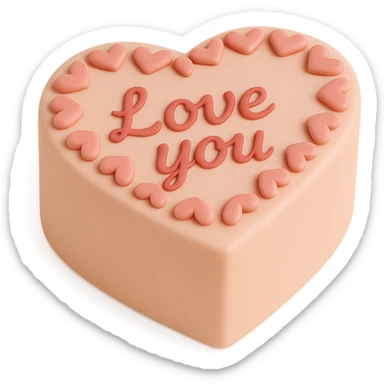 Add the message 'Love you' on the heart-shaped fondant cake in an elegant and clear style, keeping the fondant cake art style and transparent background. sticker