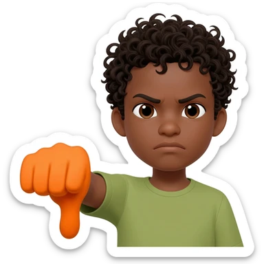 black boy curly hair orange thumbs down not happy sticker