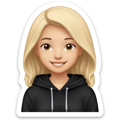 smiling girl in black hoodie sticker