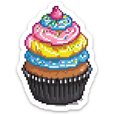 cupcake with pink icing and colorful sprinkles sticker