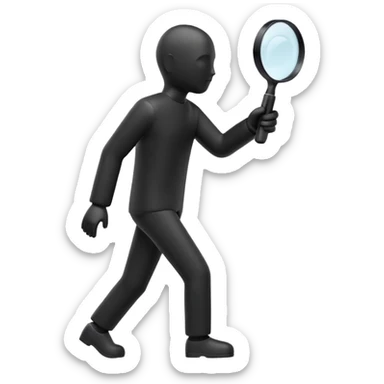 3D icon of a minimal human silhouette holding a magnifying glass, exploration concept, simple geometric form, modern UI style, single object, soft lighting, isolated, no background sticker