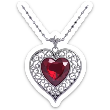 gothic heart, black velvet, silver chain, deep red gemstone, ornate and dramatic sticker