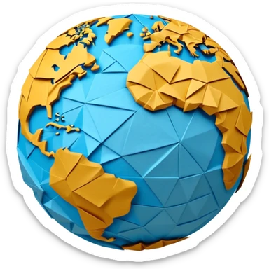 3D render of Papier-Mâché Globe made entirely of folded origami paper, sharp creases, cardboard texture, matte finish, visible paper grain, craft aesthetic,  emoji style, isolated on white background --v 6.0 sticker