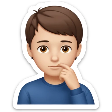 boy thinking with one hand on his chin sticker
