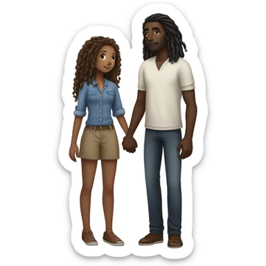 tall Darkskin man with dreads holding hands with a long curly haired brown girl  sticker