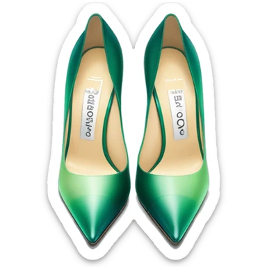 Realistic isolated top view of a pair of emerald green to mint green ombre Jimmy Choo peep toe stiletto high heel shoes.  sticker