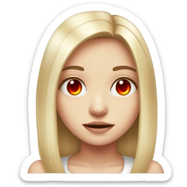 cute girl with red demonic satanic glowing eyes and middle length straight blond hair. white skin and a cute style.  sticker