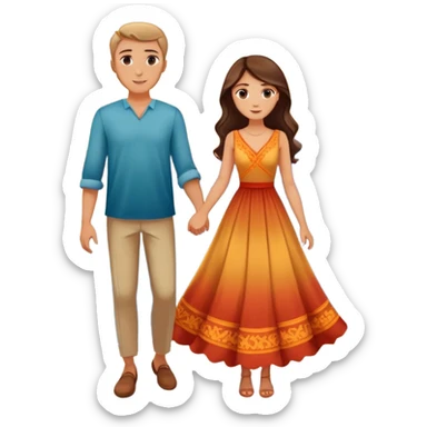 Elegant girl with a beautiful flowy dress and man together in Montenegro sunset holding hands  sticker