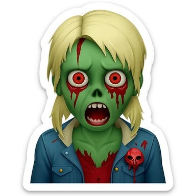 Make the female zombie's skin green, keep the original style exactly as is, no background. sticker