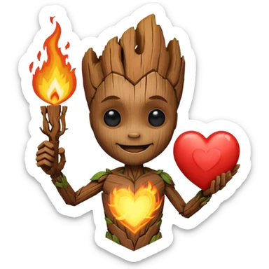 Groot hold heart on fire with smile sticker