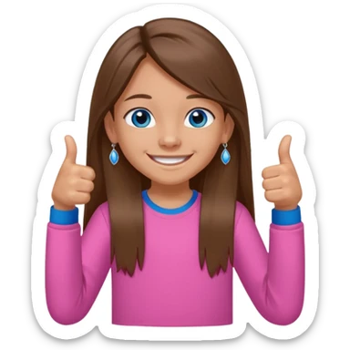 11 year old girl, blue eyes, brown long ish straight hair, smile and two thumbss up with STUD earings and a PINK shirt, and that you can see my whole body, and no teeth in my smile and NOooooooooooo bracelet thingy a little tanish skin but but not pale sticker