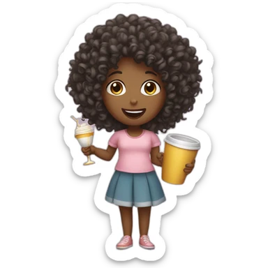 Curly girl with a singing cup sticker