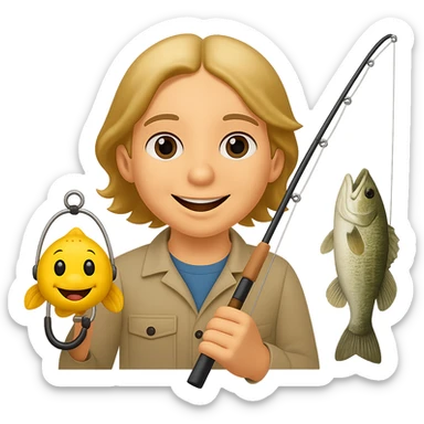 Remove the fishing cap and add a fish to the end of the fishing pole, keep the style the same, with no background. sticker