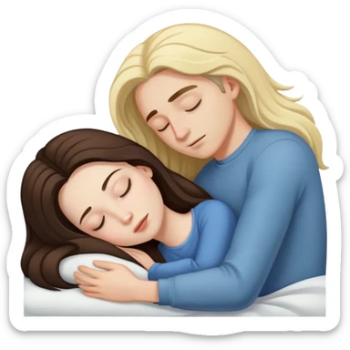 girl with long dark brown hair and pale skin sleeping with a man who is blonde sticker
