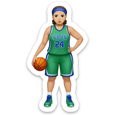 Full Body light skin Latino plus size women basketball player wearing blue and green uniform sticker