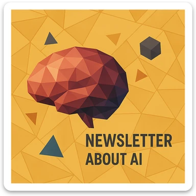 newsletter about AI, low-poly brain and geometric shapes sticker
