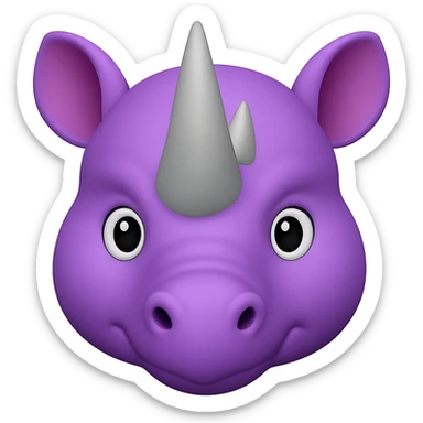Add two big, normal grey rhino horns to the face, keeping the purple rhino emoji style, no background. The style should resemble the purple rhino emoji style with no background. sticker