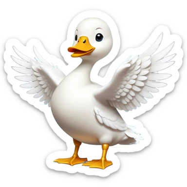 cinematic-[white duck]-realistic-full-body-perched-emoji,-wings-tucked-neatly by its side,-head-tilted-dramatically,-sleek-[white]-feathers,-simplified-yet-realistic-focused-features,-highly-detailed,-glowing-with-an-almost-sarcastic-glow sticker