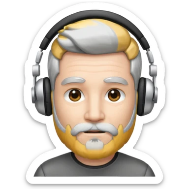black and silver hair with beard and headphones white skin male sticker