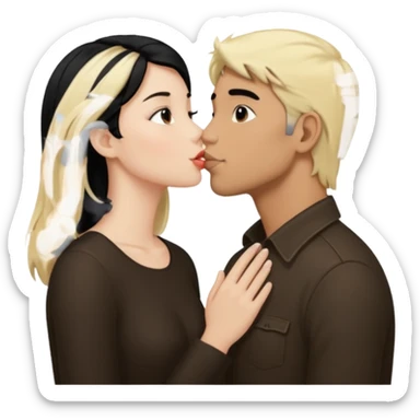 Blonde girl kissing black hair man sticker