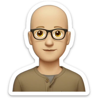 White young bald man wearing brown-ish round shaped glasses and long sleeve shirt sticker