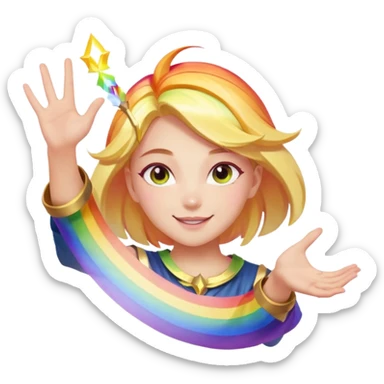 Lux from League of Legends casting a rainbow spell, magical effects, cheerful expression sticker