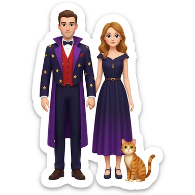 magician couple and their pet cat sticker