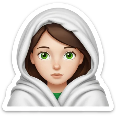 a white brunette girl with green eyes and freckles covered up in a blanket sticker
