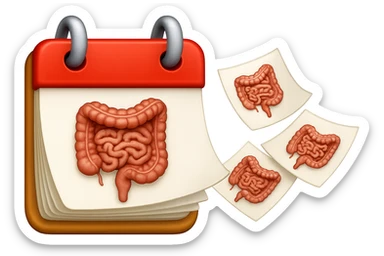 emoji stile iphone di un calendario con fogli che volano insieme, sui fogli ci sono disegnati degli intestini anatomici, iperrealistico 4k, isolato su sfondo bianco sticker