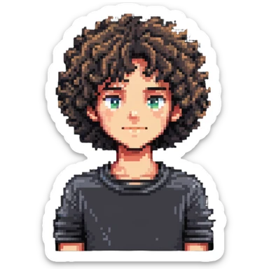 Teen boy character with curly hair, youthful face sticker