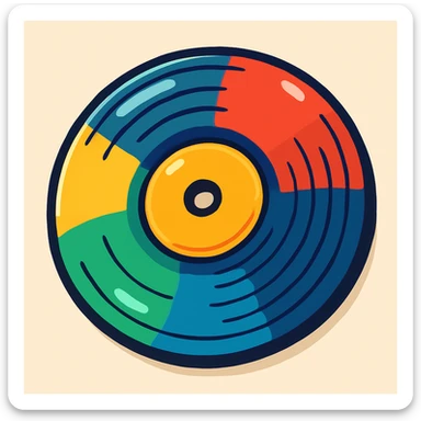 cartoon style vinyl record, colorful, playful sticker