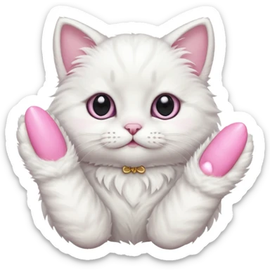 white cat fluffy paw, from the top, pink nails, cute sticker
