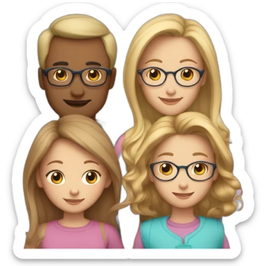 Family of 5 - blonde mom, light brown hair dad with glasses, 8 year old blonde girl with glasses, 4year old light brown hair boy and 1 year old light brown hair girl sticker