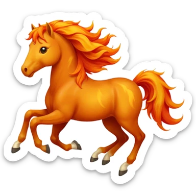 Cute smiley face of a fiery horse with a flowing mane, full-length, galloping sticker