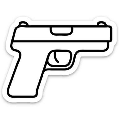 black pistol pointing right, outlined icon sticker