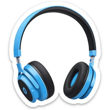 A 3/4 view of a pair of Black and blue and white wireless headphones sticker