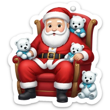 Santa in chair with baby polar bears  sticker