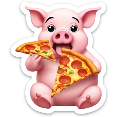 Pig eating pizza sticker