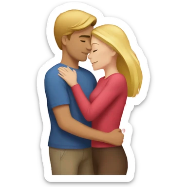 Blonde wife  and brown hair husband hugging with hearts around them  sticker