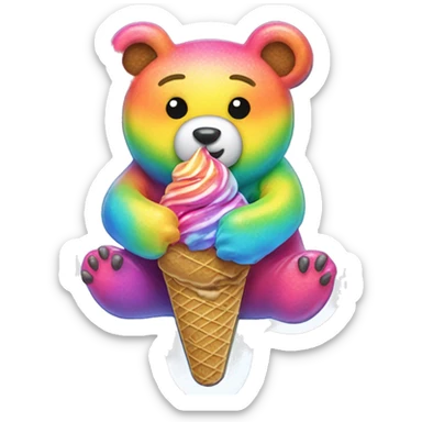 rainbow metal rhinestoned bear eating tie dye kawaii ice cream sticker