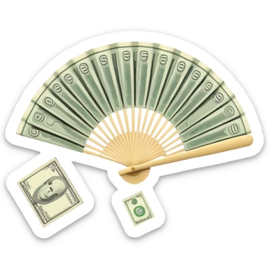 A hand-held money fan used for cooling off, crafted entirely from banknotes sticker