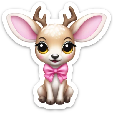 baby deer with fairy wings and a pink bow around its neck  sticker