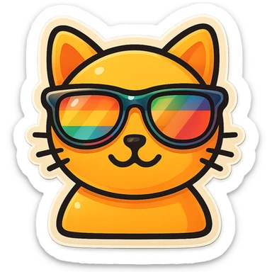 Make the sunglasses rainbow colored, keep the cat and style the same, with no background. sticker