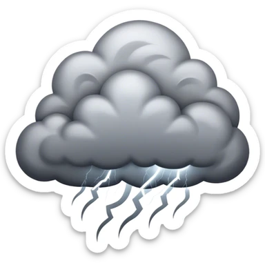 Cinematic Realistic Thunderstorm Emoji, Dark and dramatic, with swirling gray clouds illuminated by occasional flashes of lightning. The air crackles with energy as the storm builds, while heavy rain cascades down in sheets. Soft glowing outline, capturing the essence of power, intensity, and natural fury in a breathtaking thunderstorm! sticker