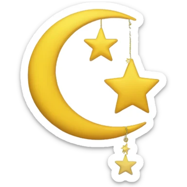 yellow star hanging from end of yellow crescent moon sticker