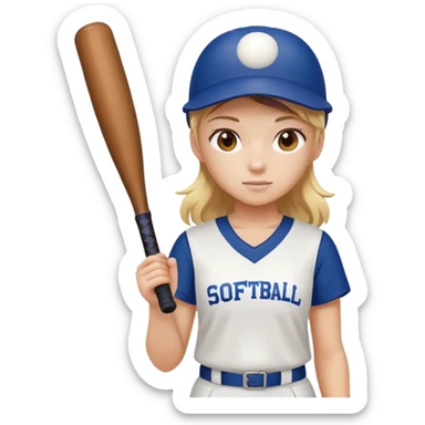 A girl wearing a softball uniform holding a bat  sticker