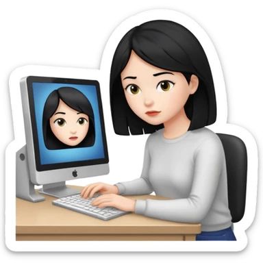 black hair girl with white skin with a computer sticker