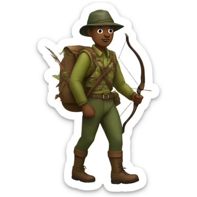 Hunter with a bow walking in th forest casusally sticker