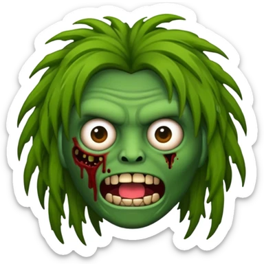 Faça um emoji de zumbi versão iPhone e faça uma zumbi com cabelo longo e preto e com franja. sticker