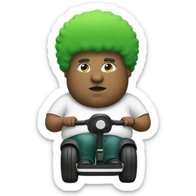 fat man with a green afro riding a segway sticker